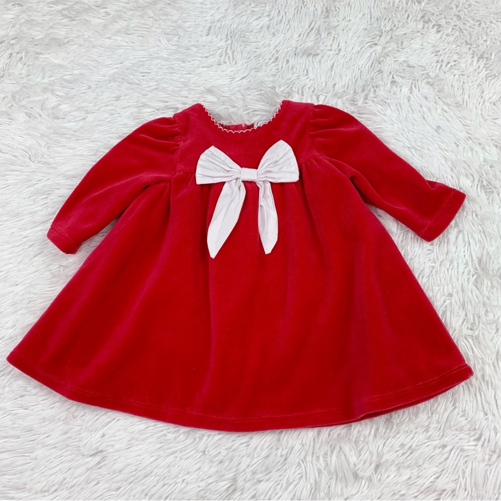 Little Me long‎ sleeve bow velvet a-line dress in red